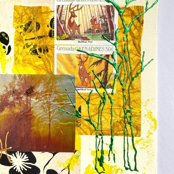 Forest Majestic - Original Wall Art Mixed Media Collage Painting 6"x6" - Picture 5 of 8